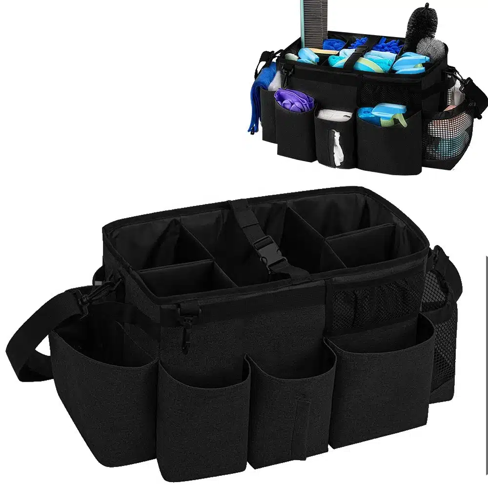 Cleaning caddy (black) 1 Professional portable cleaning caddy organiser bag with foldable dividers by CleansePro