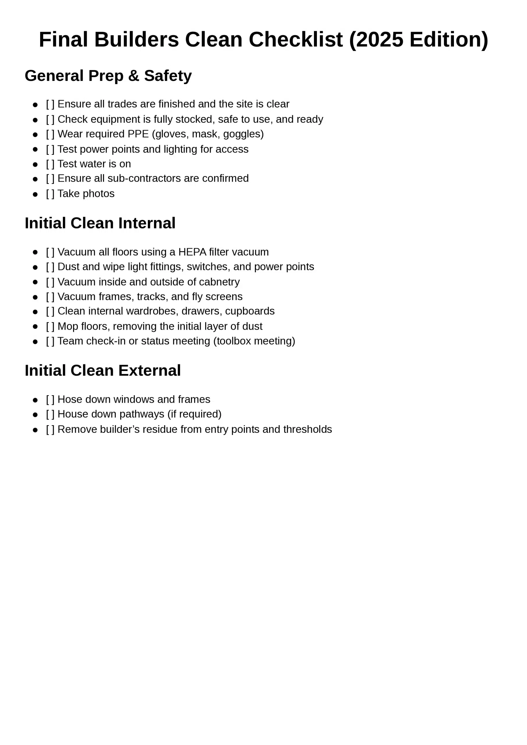 Download: Final Builders Clean Checklist (Free PDF) 2 final clean checklist PDF part 1
