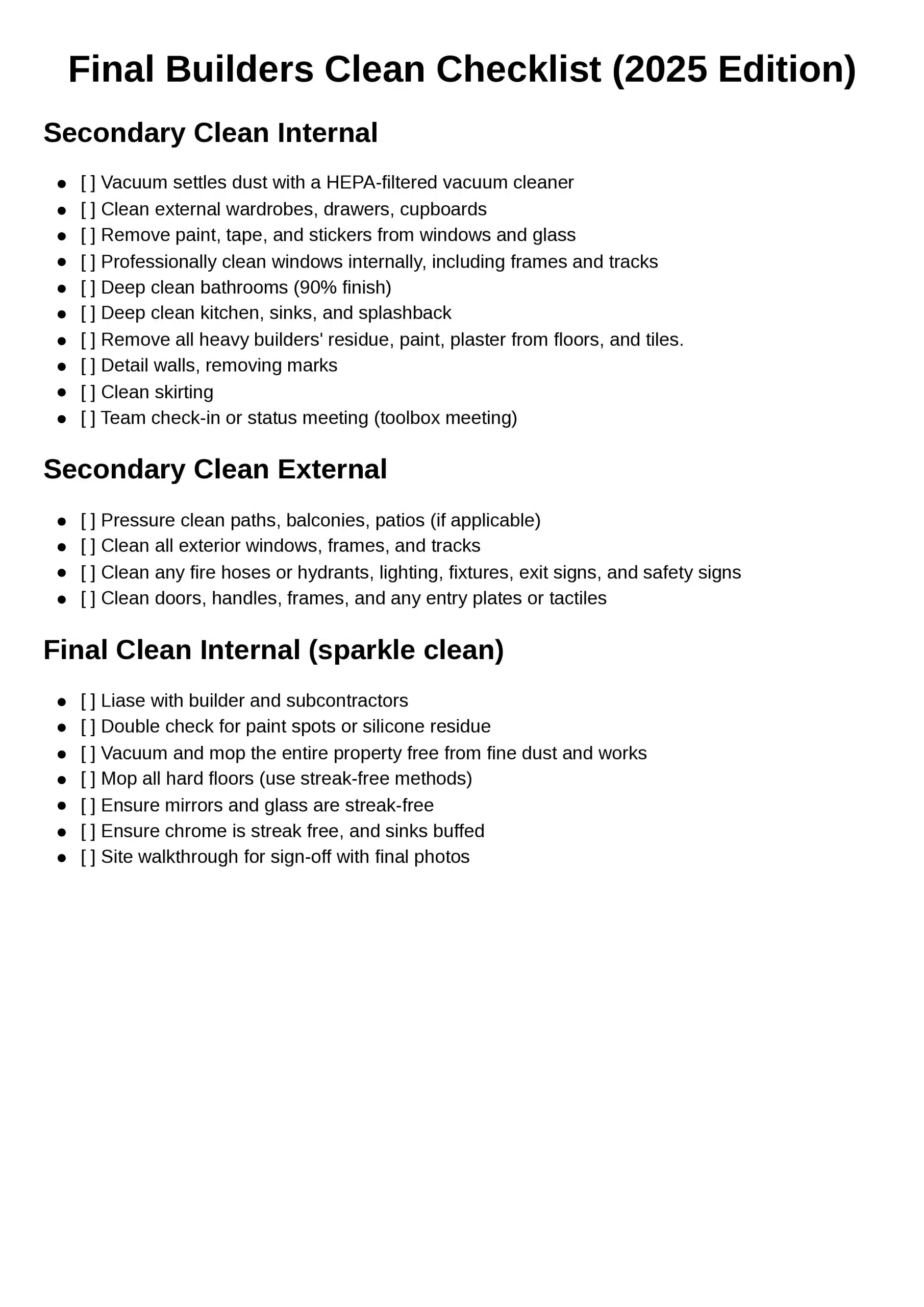 Download: Final Builders Clean Checklist (Free PDF) 3 final clean checklist PDF part 2
