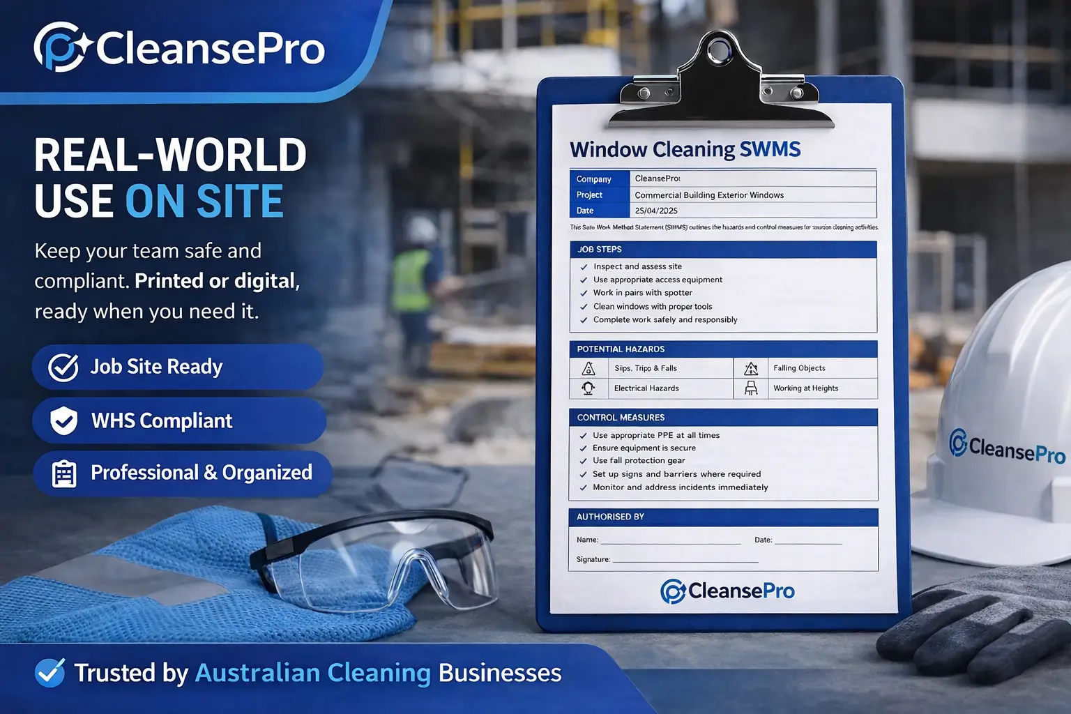 Window Cleaning SWMS – 2026 Complete Safe Work Method Statement 5 Cleaning SWMS document used on site for construction cleaning safety compliance