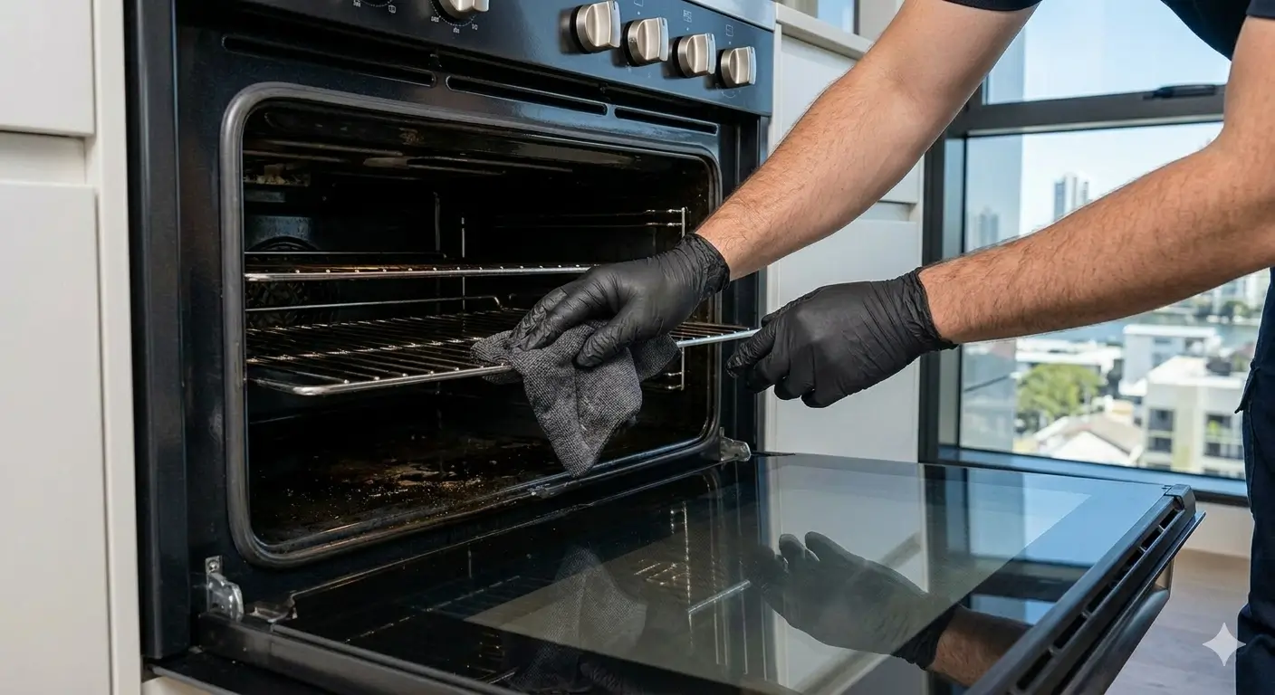 Bond cleaners detailing an oven for a Robina end of lease clean