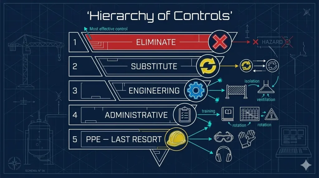 What Are SWMS? A Cleaner's Safety Guide Explained 2 Hierarchy of controls for cleaning SWMS — elimination through to PPE as last resort under Australian WHS Regulations
Placement: After the H2 "What Must Be Inside a Compliant SWMS