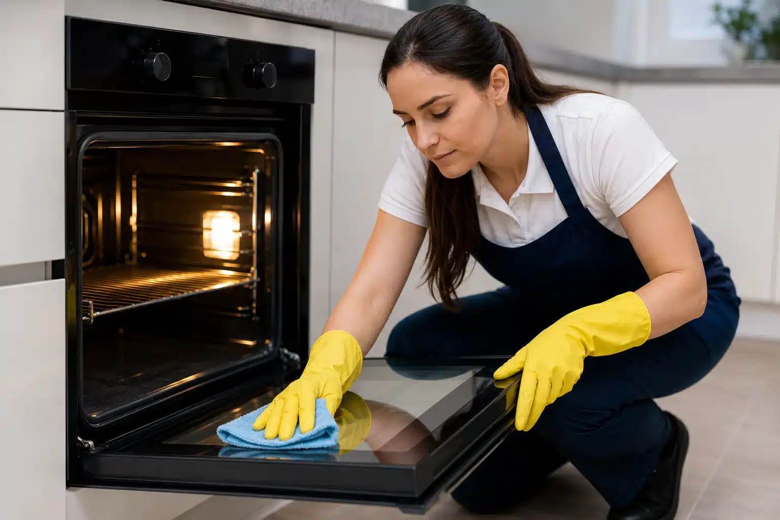 CleansePro Gold Coast cleaner detailing an oven for an end of lease clean