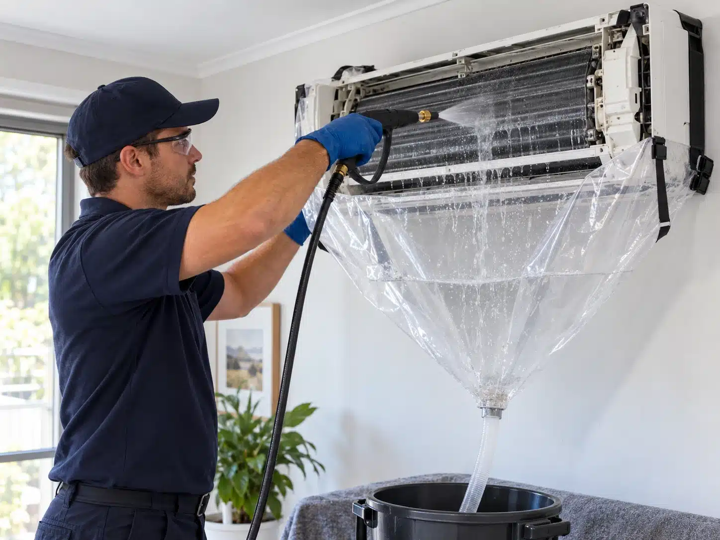 CleansePro technician deep cleaning a split system air conditioner for aircon cleaning Coomera